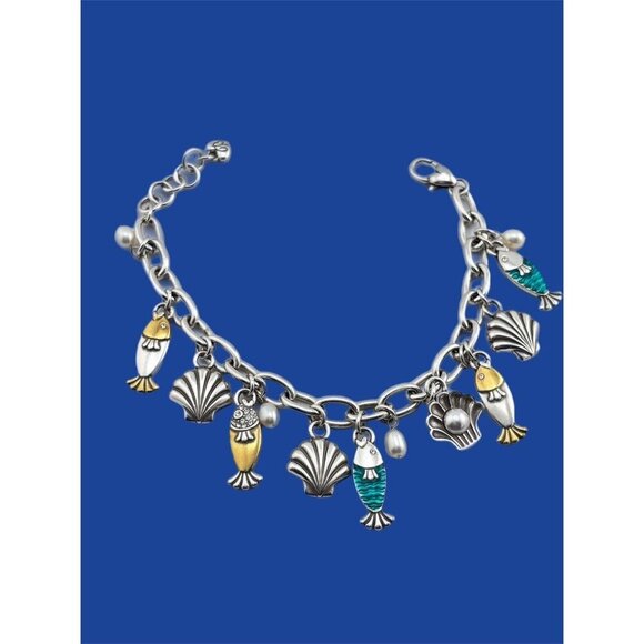 Brighton SEA OCEAN DREAM Fish Shells Nautical Charm Silver Bracelet NWOT - Picture 1 of 7